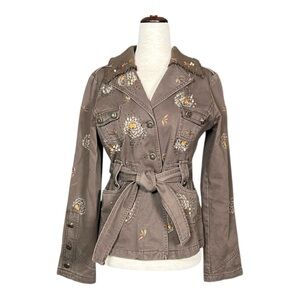 Sugar Lips Army Green Floral Embroidered Embellished Military Jacket Siz…